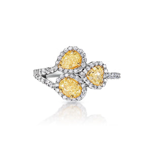 Kalani 2 Carat Yellow Combine Mix Shape Diamond Engagement Ring in 14k White Gold Front View