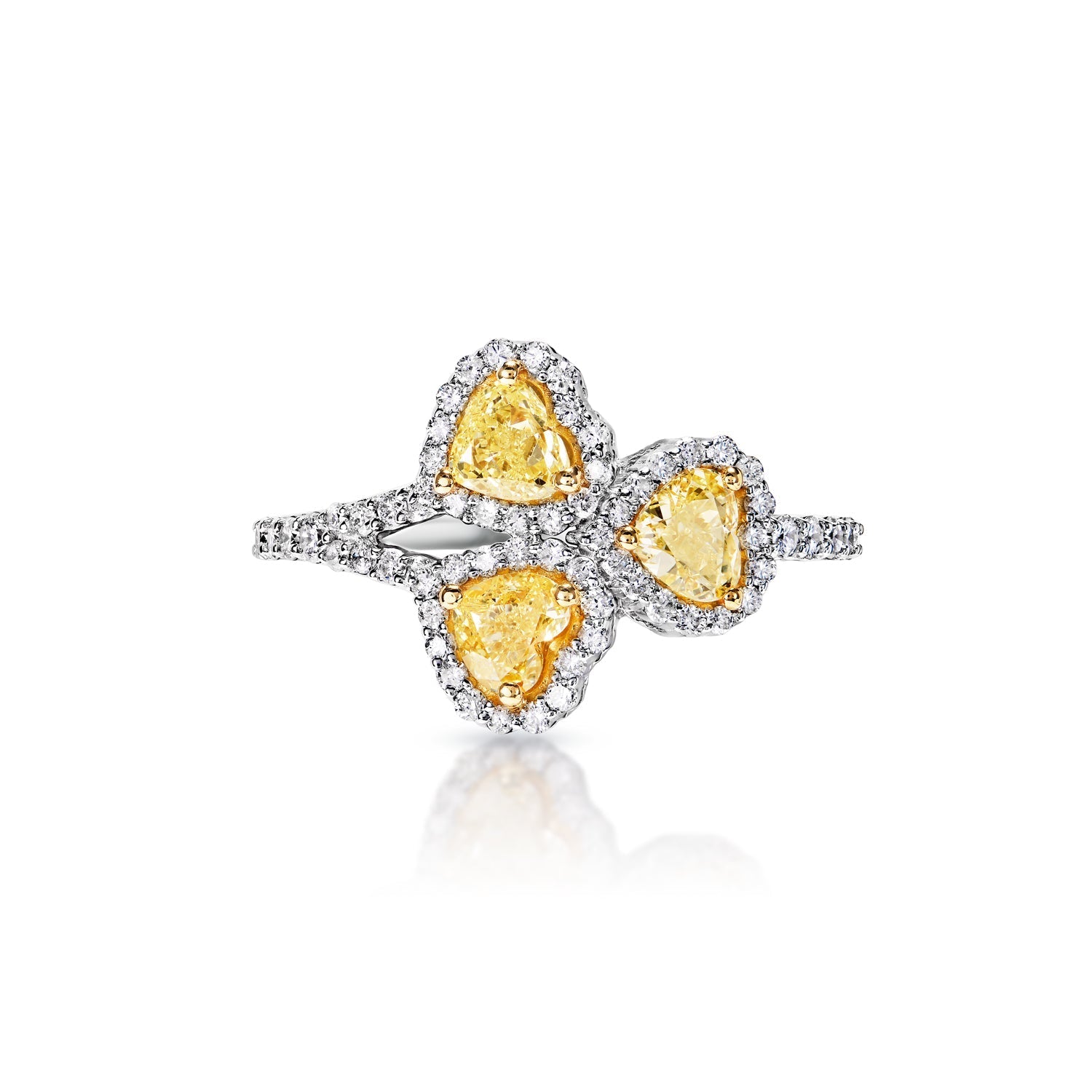 Aniyah 2 Carat Yellow Combine Mix Shape Diamond Engagement Ring in 14k White Gold Front View