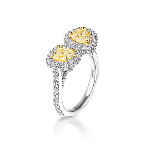 Wren 3 Carat Yellow Combine Mix Shape Diamond Engagement Ring in 14k White Gold Side View