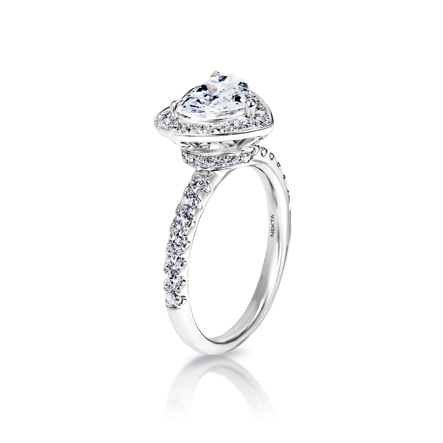 Kayla 2 Carat H SI3 Heart Shape Diamond Engagement Ring in 18k White Gold Side View