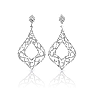 Ariyah 4 Carat Round Brilliant Diamond Hanging Earrings in 14k White Gold Front View