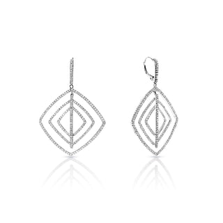 Adelynn 3 Carat Round Brilliant Diamond Hanging Earrings in 14k White Gold Front and Side View