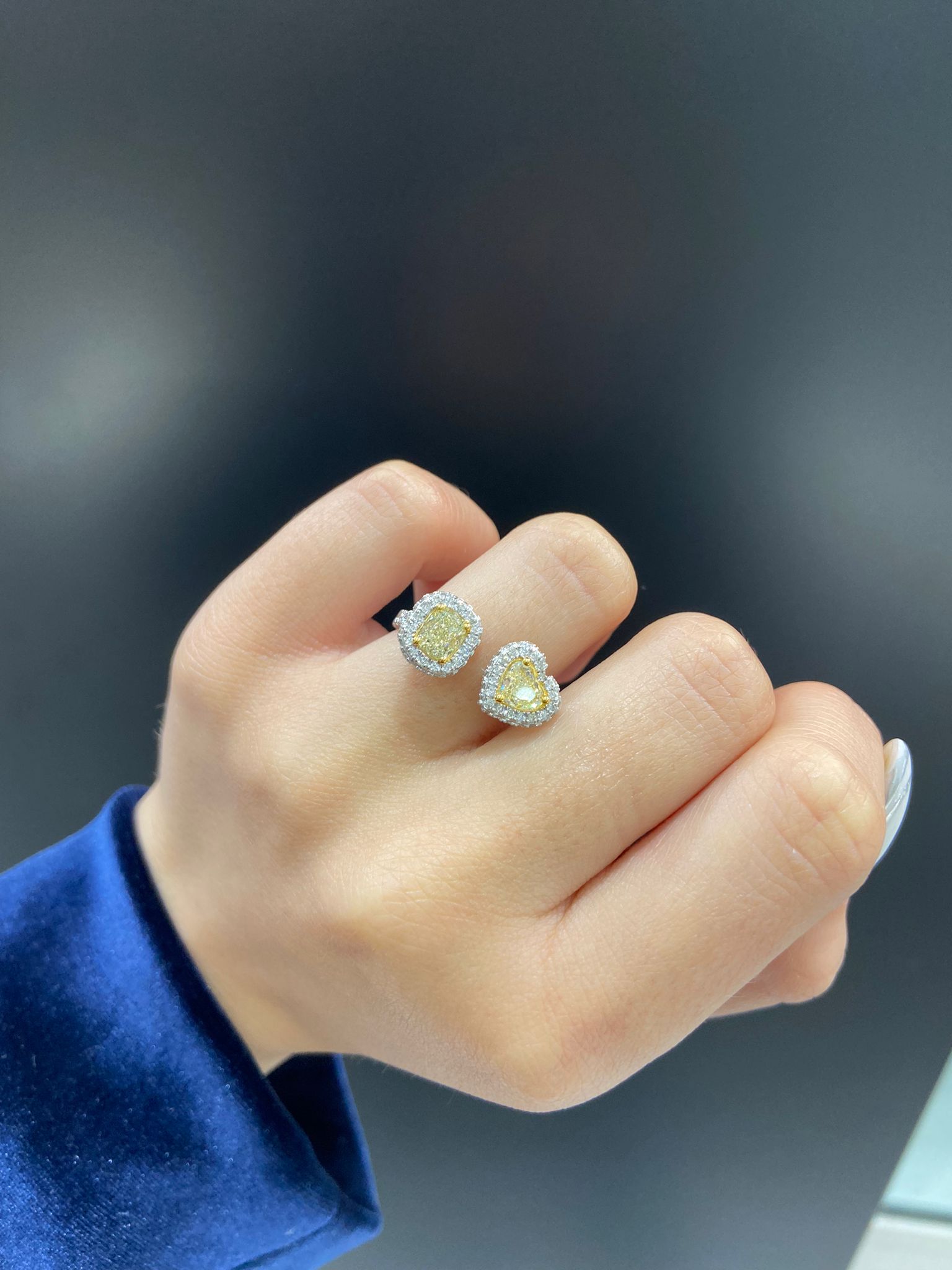 Vanessa 3 Carat Yellow Combine Mix Shape Diamond Engagement Ring in 18k White Gold