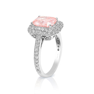 Rebecca 4 Carat Fancy Vivid Pink VVS1 Radiant Cut Diamond Engagement Ring Side View