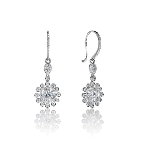 Camilla 2 Carat Round Brilliant Bezel Set Diamond Hanging Earrings in 14k White Gold Side View