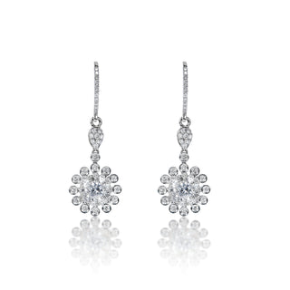 Camilla 2 Carat Round Brilliant Bezel Set Diamond Hanging Earrings in 14k White Gold Front View