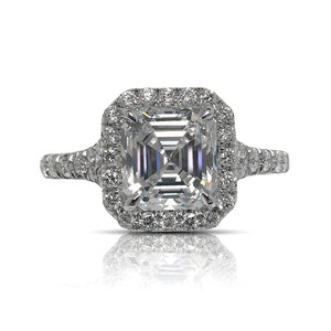Diamond Ring Asscher Cut 3 Carat Halo Sidestone ring in Platinum Front View