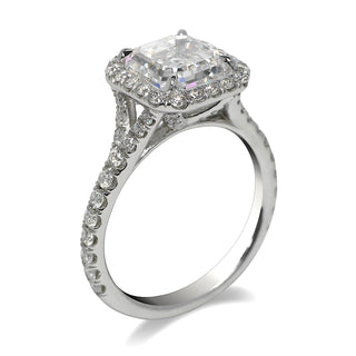 Diamond Ring Asscher Cut 3 Carat Halo Sidestone ring in Platinum Side View