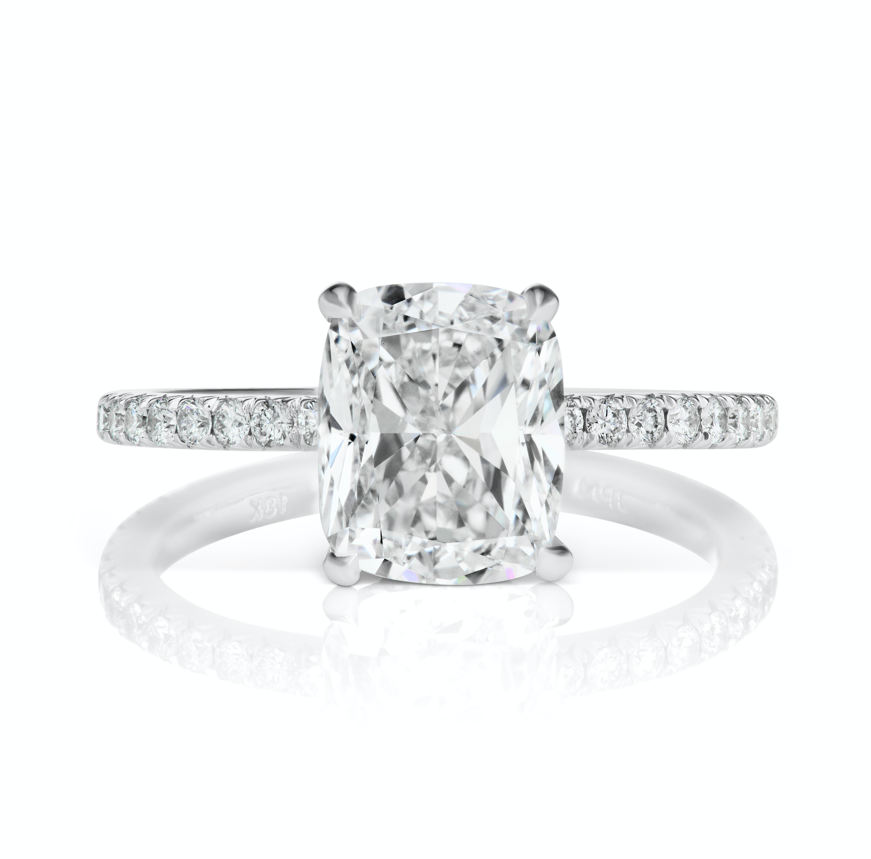 Diamond Ring Cushion Cut 4 Carat Solitaire Ring in 18K White Gold Front View
