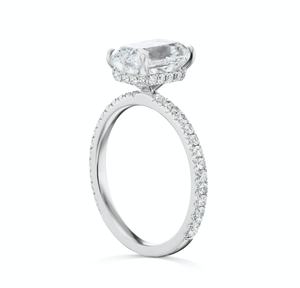 Diamond Ring Cushion Cut 4 Carat Solitaire Ring in 18K White Gold Side View