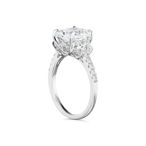 Diamond Ring Cushion Cut 4 Carat Three Stone Ring in 18K White Side Front