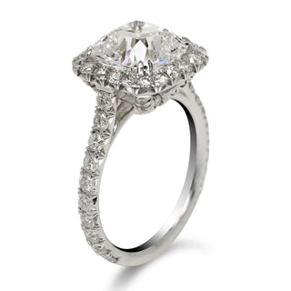 Diamond Ring Cushion Cut 4 Carat Halo Ring in Platinum Side View