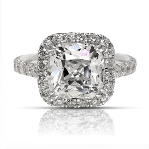 Diamond Ring Cushion Cut 4 Carat Halo Ring in Platinum Front View