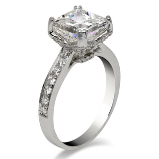 Diamond Ring Cushion Cut 4 Carat Sidestone Ring in 18K White Gold Side View