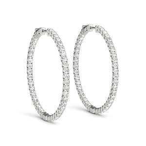 Diamond Eternity Hoop Earrings 4 Carat with  Hinged  Back  in White Gold Side View