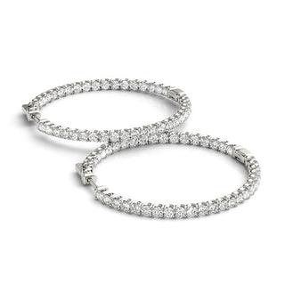 Diamond Eternity Hoop Earrings 4 Carat with  Hinged  Back  in White Gold Side View