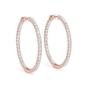 Diamond Eternity Hoop Earrings 4 Carat with  Hinged  Back  in Rose Gold Side View
