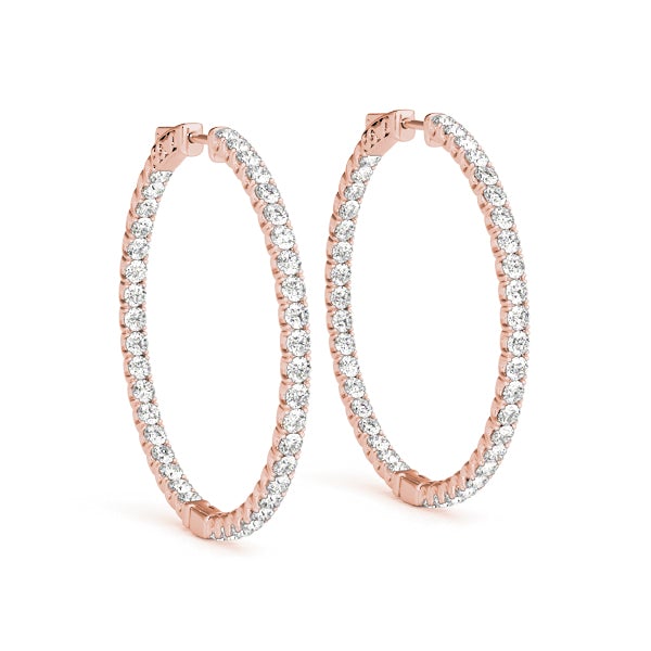 Diamond Hoop Earrings 2 Inch 4 Carat in 14K Rose Gold Side View
