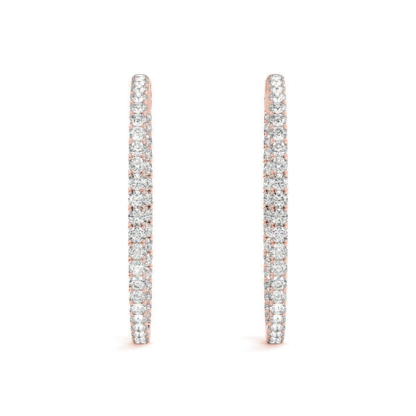 Diamond Hoop Earrings 2 Inch 4 Carat in 14K Rose Gold Side View