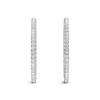 Diamond Hoop Earrings 2 Inch 4 Carat in 14K White Gold Side View