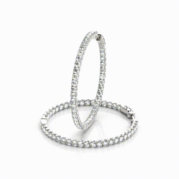 Diamond Hoop Earrings 2 Inch 4 Carat in 14K White Gold Full Video View
