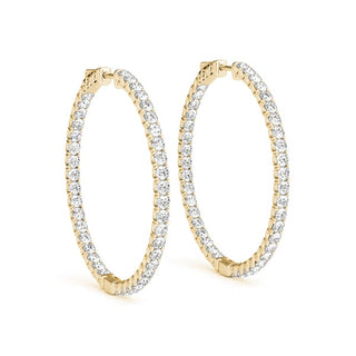 Diamond Hoop Earrings 2 Inch 4 Carat in 14K Yellow Gold Side View