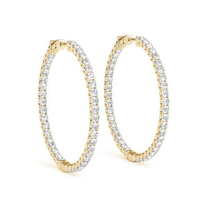 Diamond Hoop Earrings 2 Inch 4 Carat in 18K Yellow Gold Side View