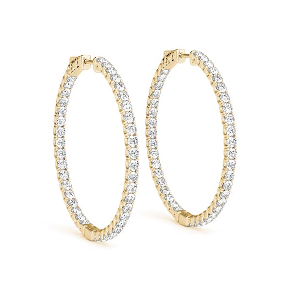 Diamond Hoop Earrings 2 Inch 4 Carat in 18K Rose Gold Side View18K Yellow Gold Side View