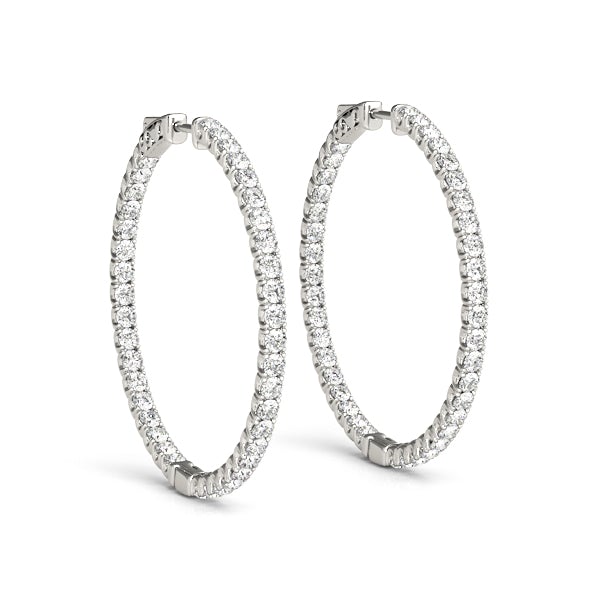 Diamond Hoop Earrings 2 Inch 4 Carat in 18K White Gold Side View
