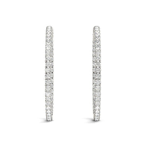 Diamond Hoop Earrings 2 Inch 4 Carat in 18K White Gold Side View