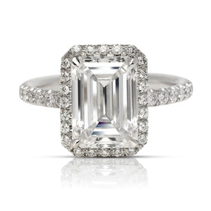 Diamond Ring Emerald Cut 7 Carat Halo Ring in Platinum Front View