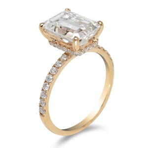 Diamond Ring Emerald Cut 4 Carat Sidestone Ring in 18k Rose Gold Side View
