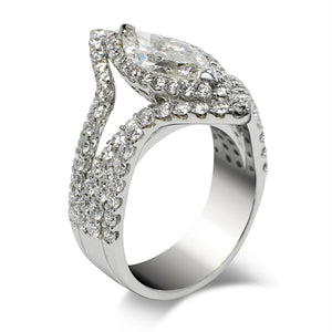 Diamond Ring Marquise Cut 4 Carat Halo Ring in 18K White Gold Side View