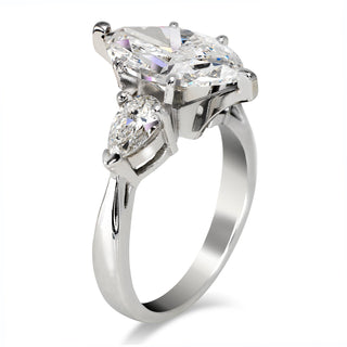 Diamond Ring Marquise Cut 4 Carat Three Stone Ring in Platinum Side View