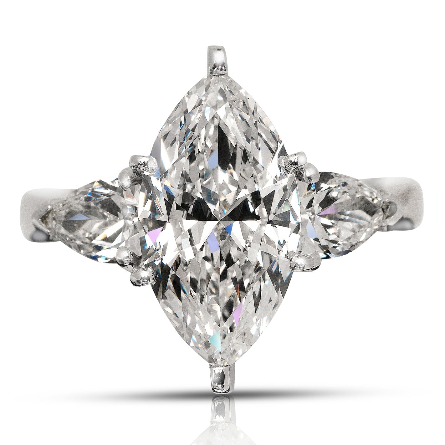 Diamond Ring Marquise Cut 4 Carat Three Stone Ring in Platinum Front View