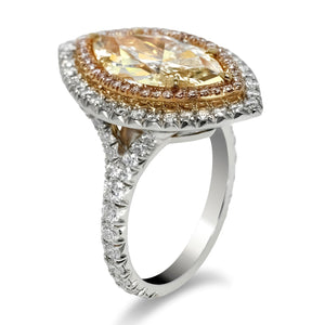 Yellow Diamond Ring Marquise Cut 4 Carat Halo Ring in 18KW Side View