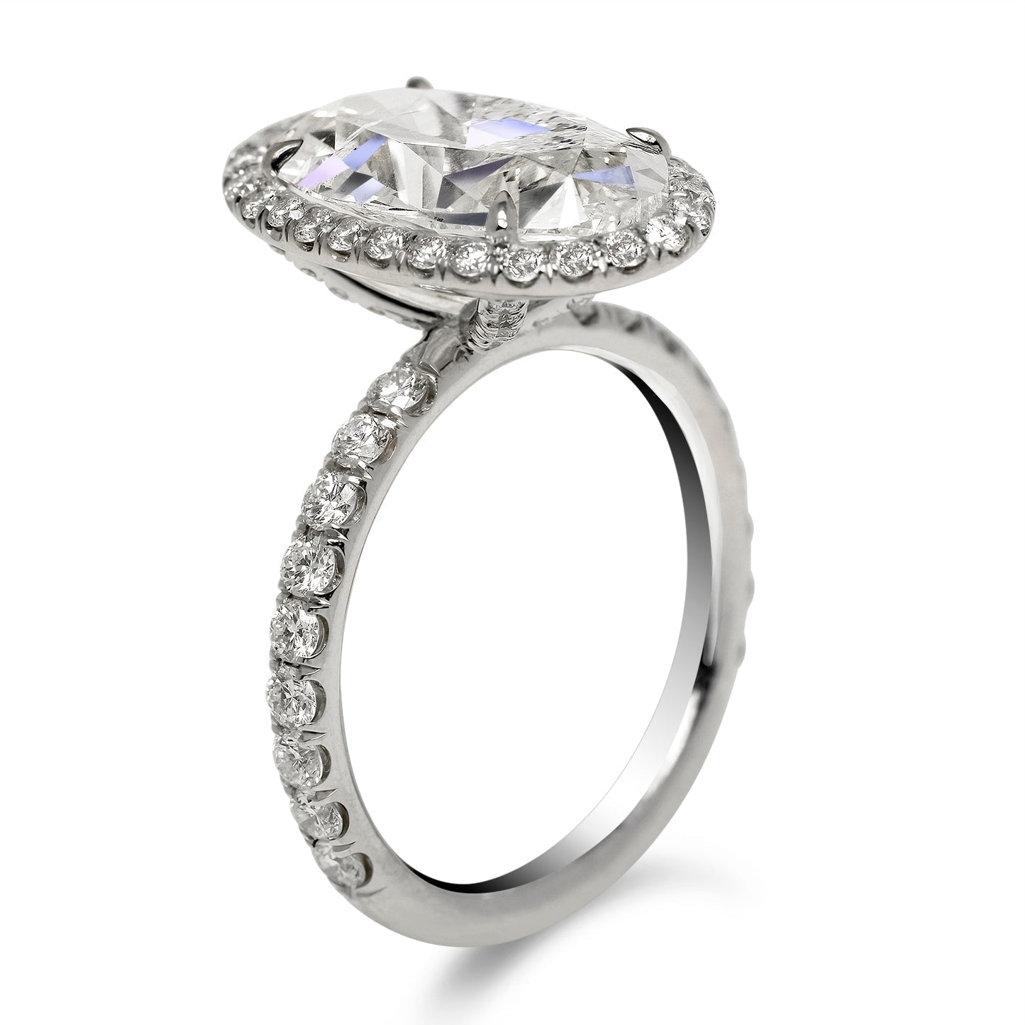 Diamond Ring Oval Cut 4 Carat Halo Ring in Platinum Front View