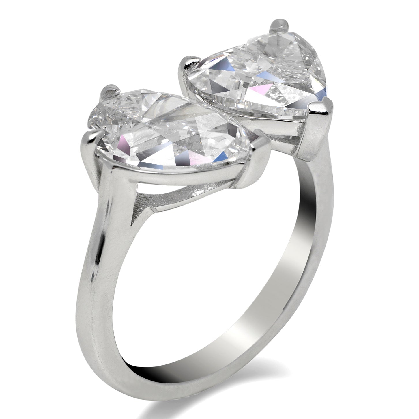 Diamond Ring Pear & Heart-Shaped 4 Carat Solitaire Diamond Ring in 18K White Gold Side View
