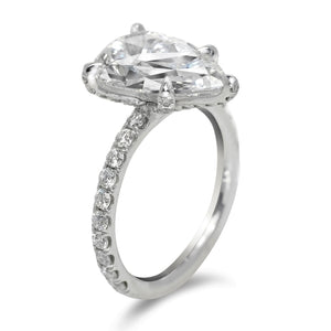 Diamond Ring Pear Shape Cut 4 Carat Sidestone Ring in Platinum Side View