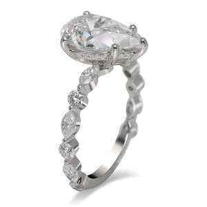 Diamond Ring Pear Shape Cut 4 Carat Sidestone Ring in 18K White Gold Side View