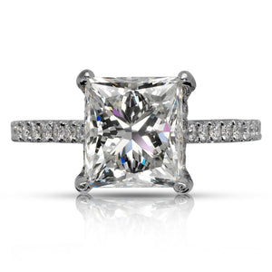 Diamond Ring Princess Cut 4 Carat Sidestone Ring in 18K White Gold Front View