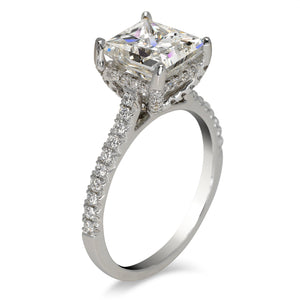 Diamond Ring Princess Cut 4 Carat Sidestone Ring in 18K White Gold Side View