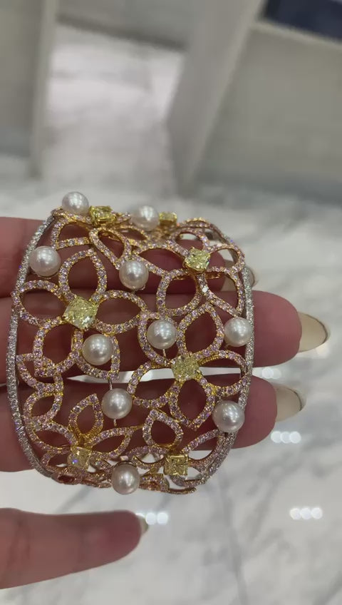 Eliana 21 Carat Fancy Colored Diamond Cuff Bracelet in 18k White Gold Video