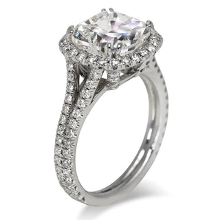 Diamond Ring Cushion Cut 5 Carat Sidestone Ring in 18K White Gold Side View