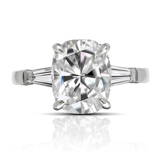 Diamond Ring Cushion Cut 5 Carat Three Stone Ring in 18K White Gold in Front View