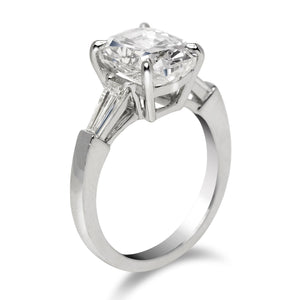 Diamond Ring Cushion Cut 5 Carat Three Stone Ring in 18K White Gold in Side View