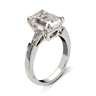 Diamond Ring Emerald Cut 5 Carat Three Stone in Platinum Side View