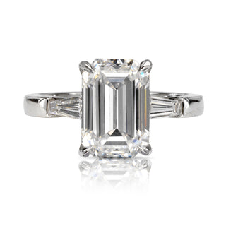 Diamond Ring Emerald Cut 5 Carat Three Stone in Platinum Front View