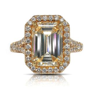 Yellow Diamond Ring Cushion Cut 5 Carat Halo Ring in 18K Yellow Gold Front View