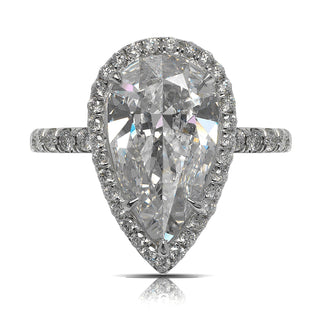 Faint Pink Diamond Halo Ring Pear Shape 5 Carat in Platinum Front View